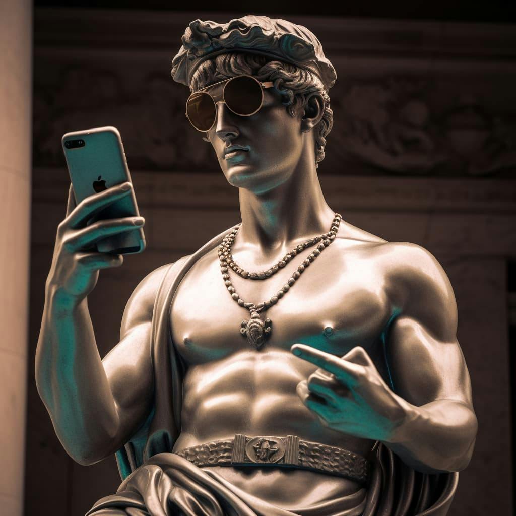 Hermès tient un smartphone dans sa main